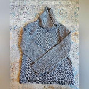 J. Crew Black and White Herringbone Cowl Neck Top